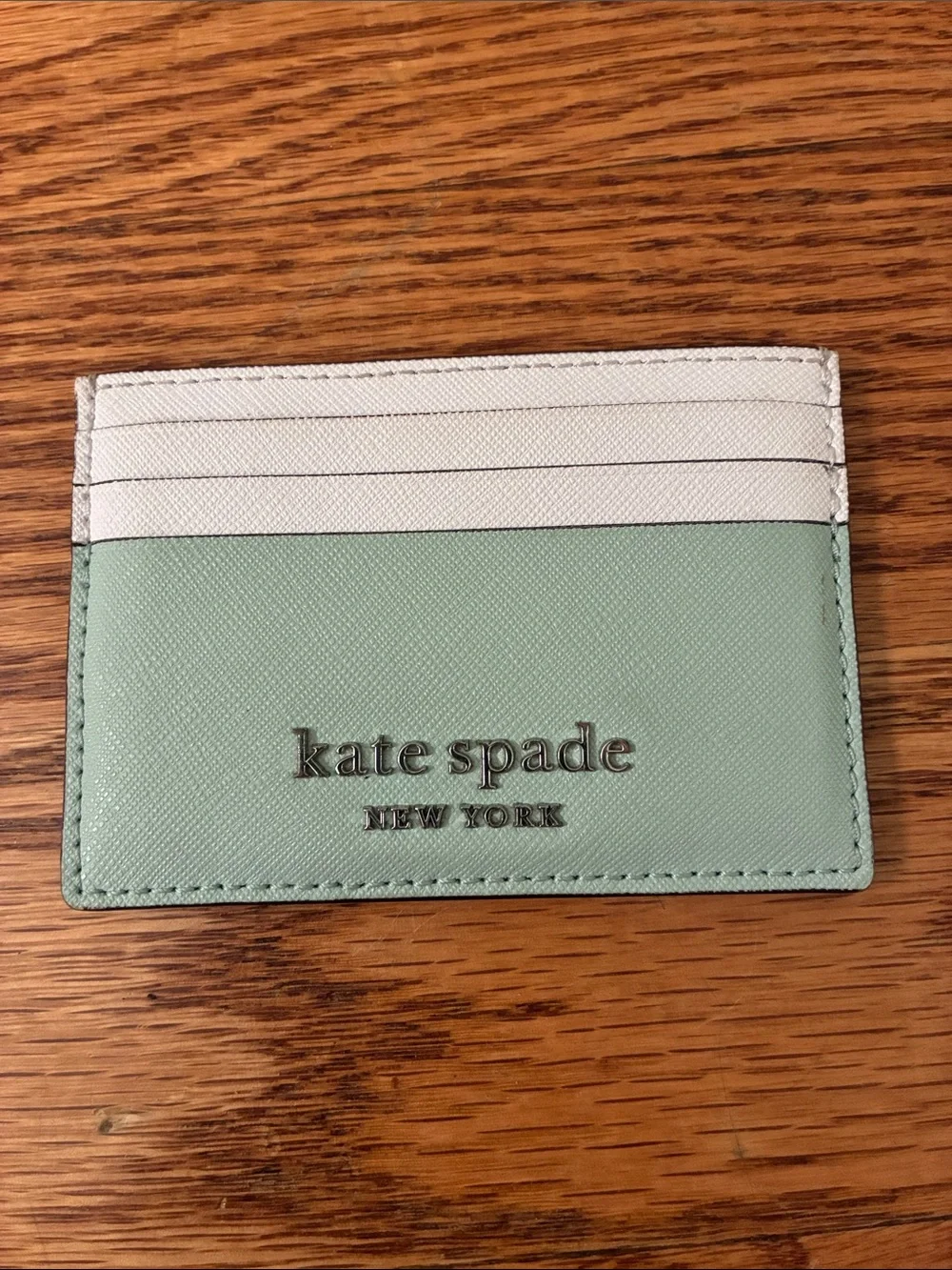 kate spade mint green and white card case
